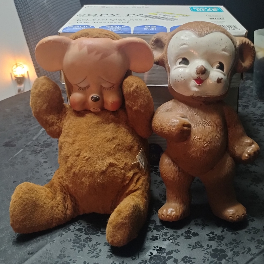 Vintage Irwin Squeak piggy  Teddy Bear  Squeak toy - 11-1/2" tall And Pouty Face